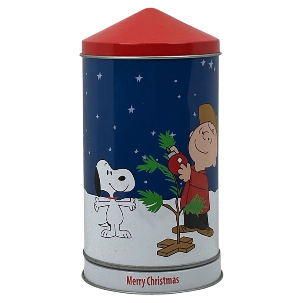 Peanuts Charlie Brown Snoopy Collectable Christmas Musical Tin - Empty